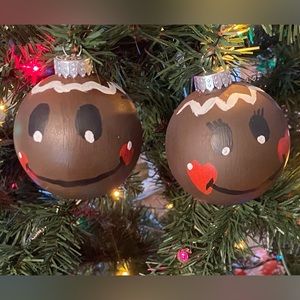 Handpainted Set of two gingerbread glass ornaments Gingerbread man and woman set